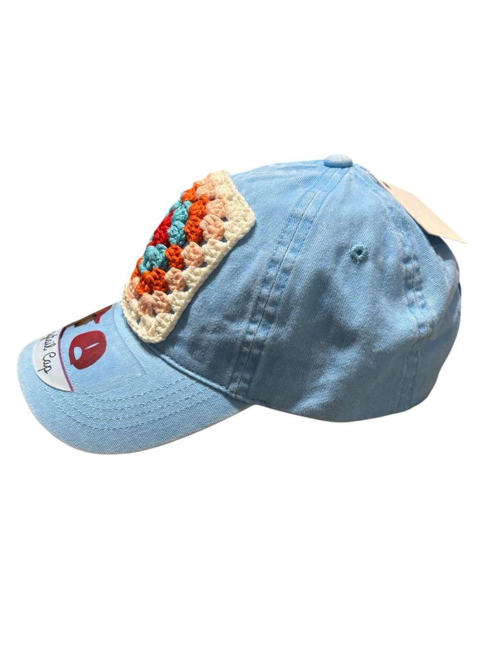 Crochet Granny Square Trucker Hat 🧢 Blue Ponytail Baseball Cap Adjustable Boho - Picture 10 of 11